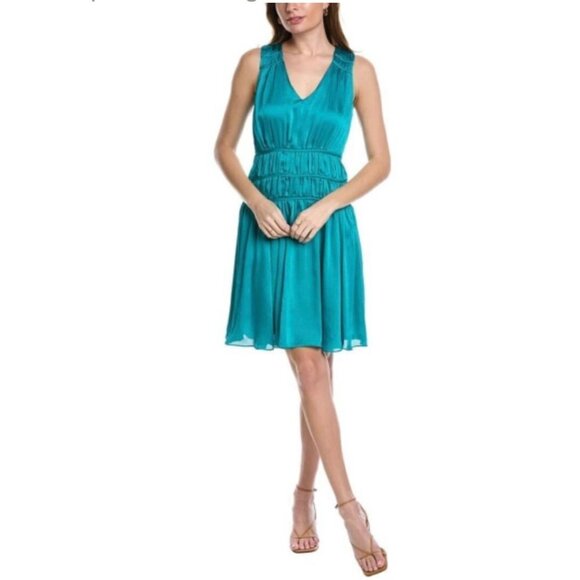 Trina Turk Islander Shirred A-Line Dress in Viridian Size 6 - Picture 3 of 12